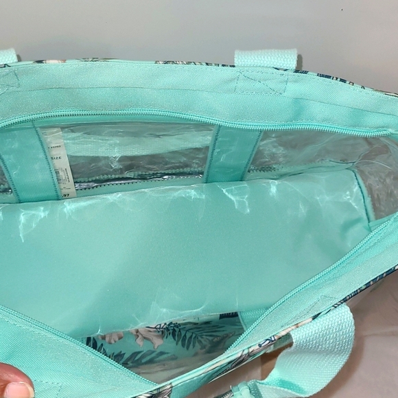 No Boundaries Aqua Verde Hawaiian Beach Zip Insulated Bottom Large Tote Bag NWT - Picture 14 of 17